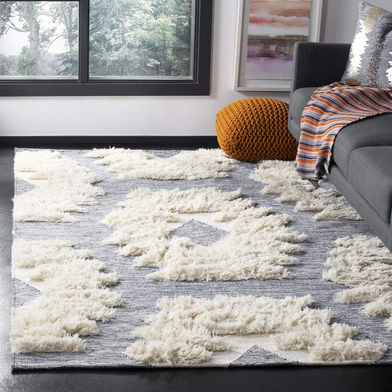 Safavieh Moroccan Inspired Indoor Hand Knotted Rectangle Area Rug, Kenya Collection, KNY452, in Navy / Ivory, 183 X 274 cm for Living Room, Bedroom or Any Indoor Space