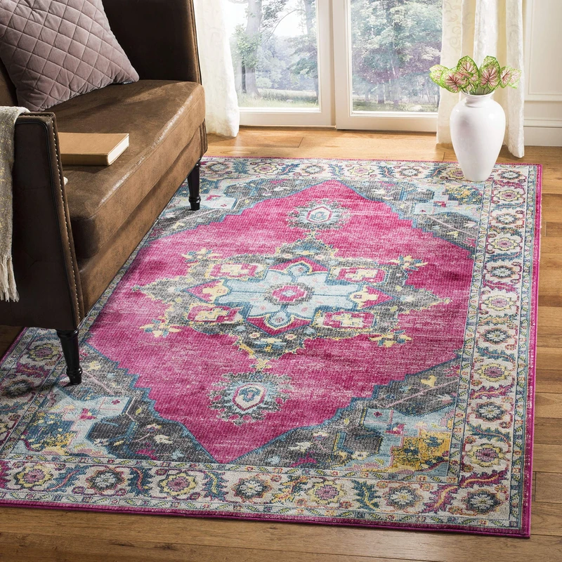 SAFAVIEH Traditional Rug for Living Room, Dining Room, Bedroom - Merlot Collection, Short Pile, in Fuchsia and Multi, 122 X 183 cm