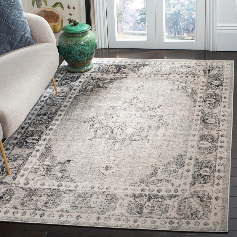 Safavieh Bright & Modern Indoor/Outdoor Woven Rectangle Area Rug, Montage Collection, MTG308, in Grey / Ivory, 91 X 152 cm for Garden, Patio or Any Outdoor Space - Image 1