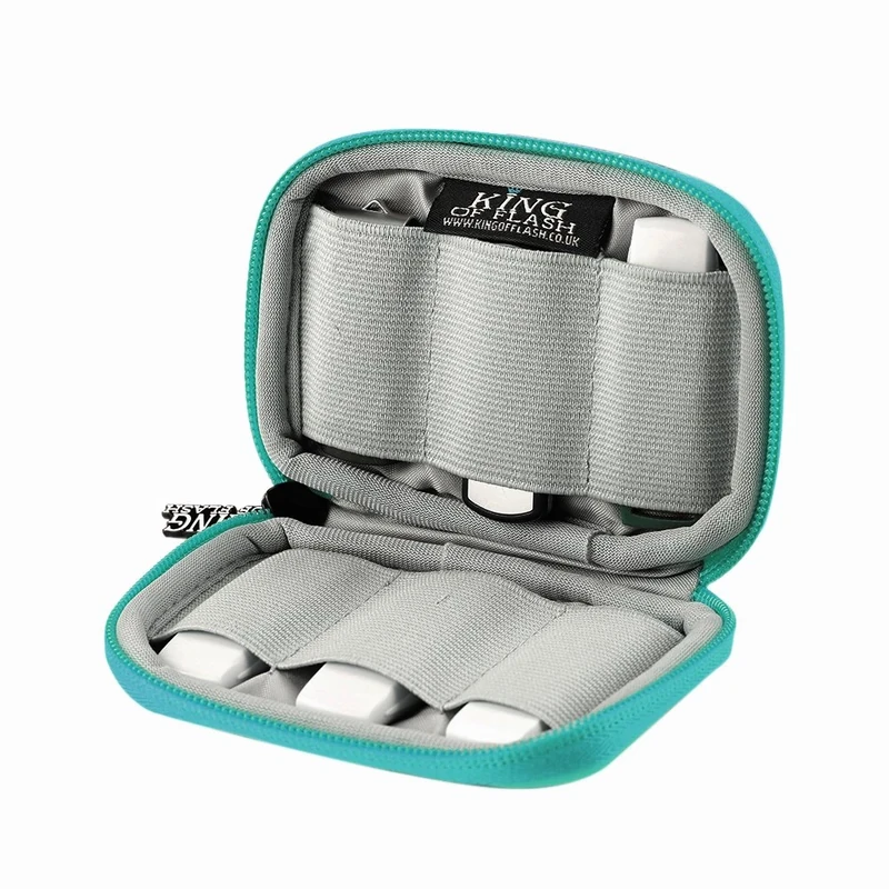 USB Flash Drive Case With Premium Quality Padded Protection For Up To 6 Flash/Key Drives, Flash Drive Case Organizer - King of Flash (Light Blue)