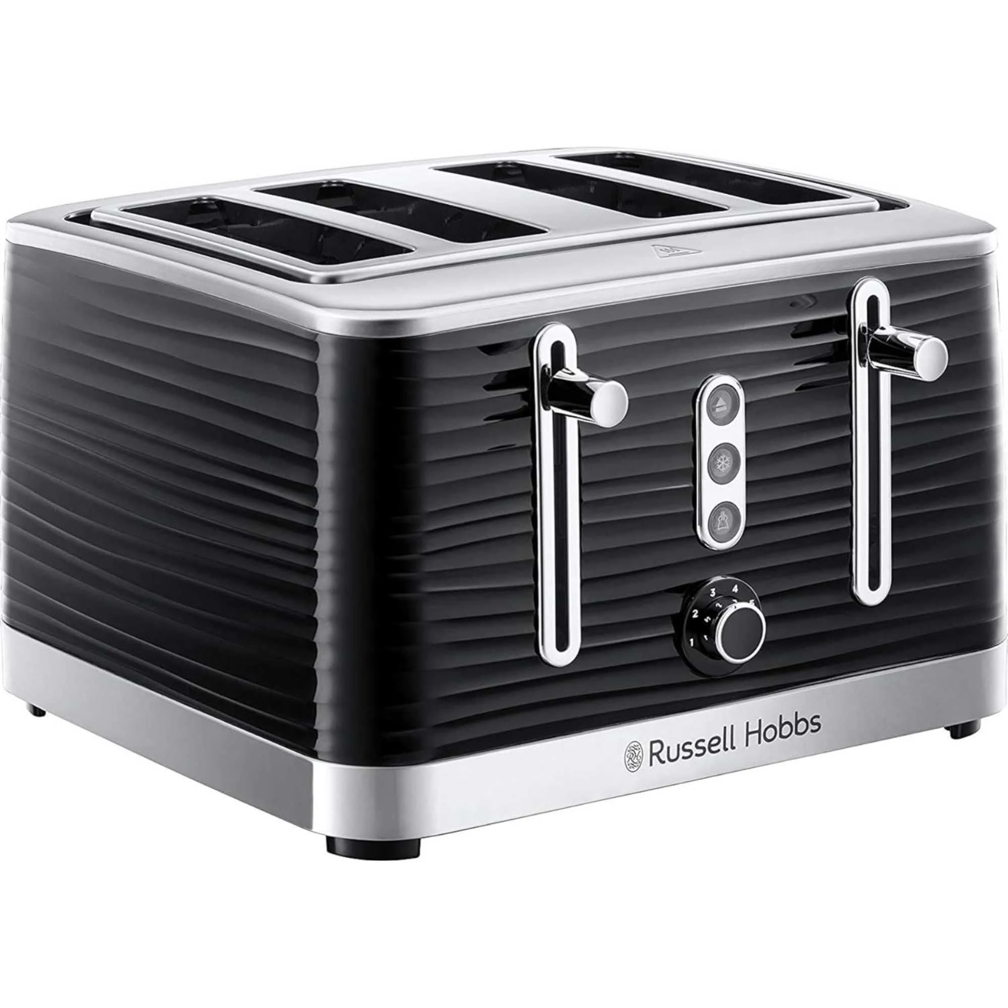 Russell Hobbs Inspire 4 Slice Toaster (Extra wide slots, High lift feature, 6 Browning levels, Frozen/Cancel/Reheat function with Blue LED illumination, 1800W, Black textured high gloss) 24381