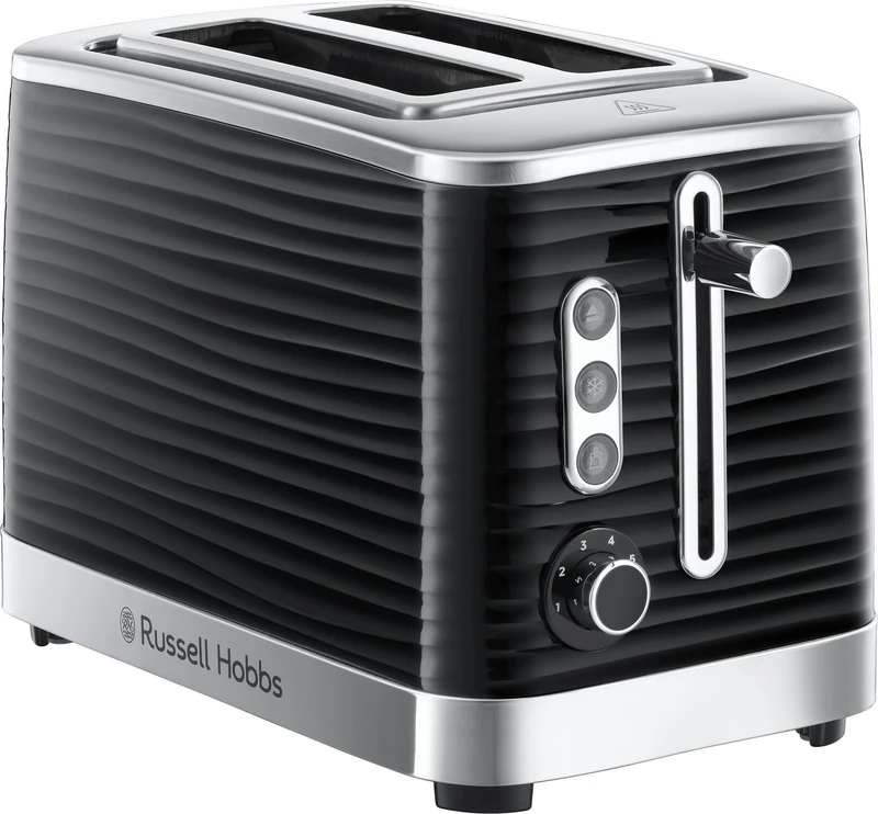 Russell Hobbs Inspire 2 Slice Toaster (Extra wide slots, High lift feature, 6 Browning levels, Frozen/Cancel/Reheat function with Blue LED illumination, 1050W, Black textured high gloss) 24371