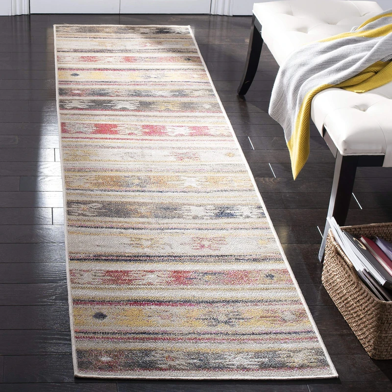 Safavieh Bright & Modern Indoor/Outdoor Woven Runner Area Rug, Montage Collection, MTG238, in Taupe / Multi, 69 X 244 cm for Garden, Patio or Any Outdoor Space