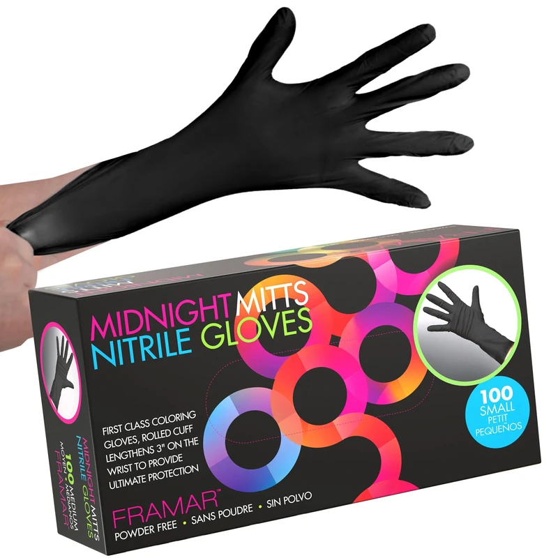 FRAMAR Black Nitrile Gloves Small – Small, Black Gloves Disposable, Non Latex, Latex Free Gloves, Hair Dye, Work, Rubber Gloves – 100 Pack