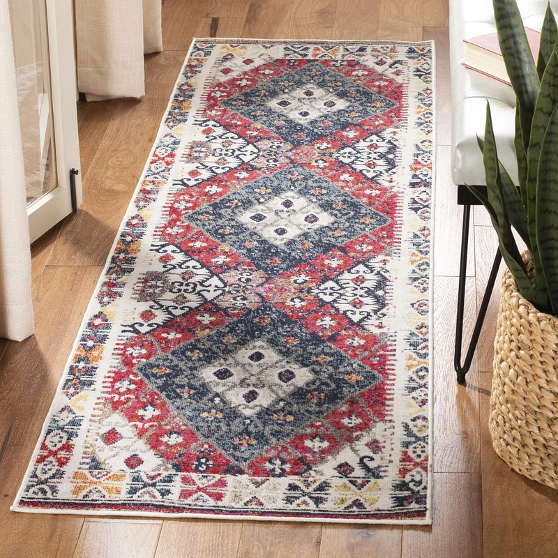 Safavieh Bright & Modern Indoor/Outdoor Woven Runner Area Rug, Montage Collection, MTG236, in Rust / Multi, 69 X 244 cm for Garden, Patio or Any Outdoor Space