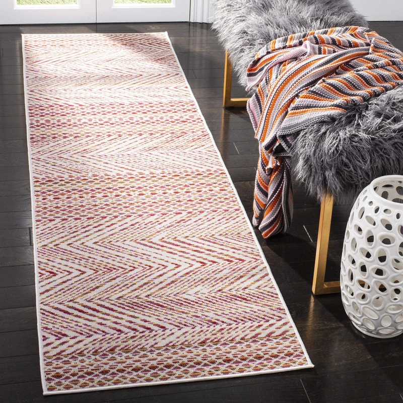 Safavieh Bright & Modern Indoor/Outdoor Woven Runner Area Rug, Montage Collection, MTG181, in Pink / Multi, 69 X 244 cm for Garden, Patio or Any Outdoor Space