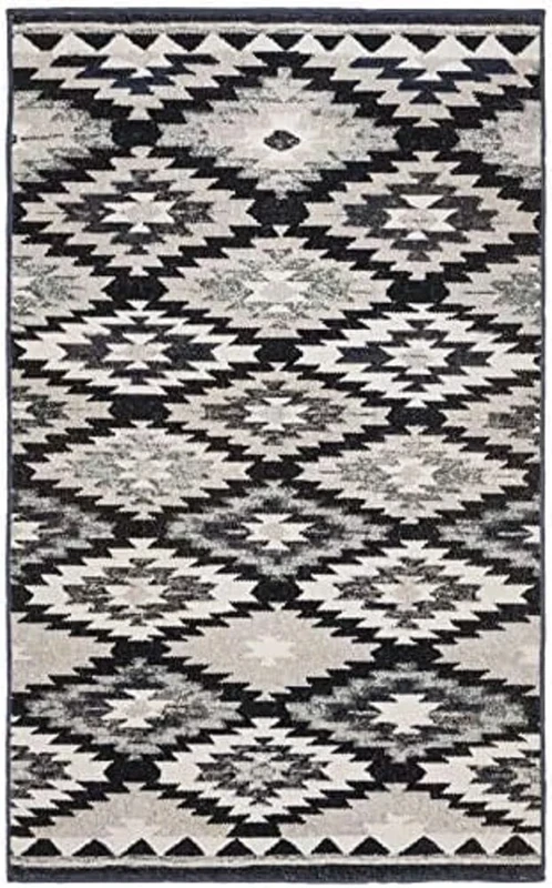 Safavieh Bright & Modern Indoor/Outdoor Woven Rectangle Area Rug, Montage Collection, MTG216, in Grey / Black, 91 X 152 cm for Garden, Patio or Any Outdoor Space