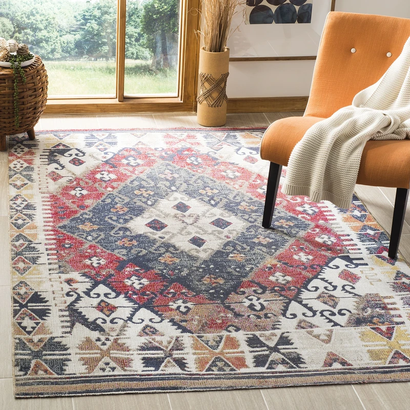 Safavieh Bright & Modern Indoor/Outdoor Woven Rectangle Area Rug, Montage Collection, MTG236, in Rust / Multi, 152 X 244 cm for Garden, Patio or Any Outdoor Space