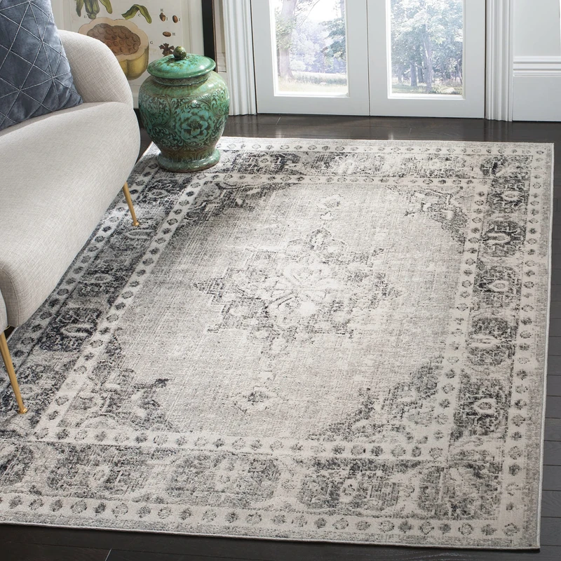 SAFAVIEH Bright & Modern Rug for Indoor & Outdoor - Montage Collection, Short Pile, in Grey and Ivory color, 155 X 229 cm