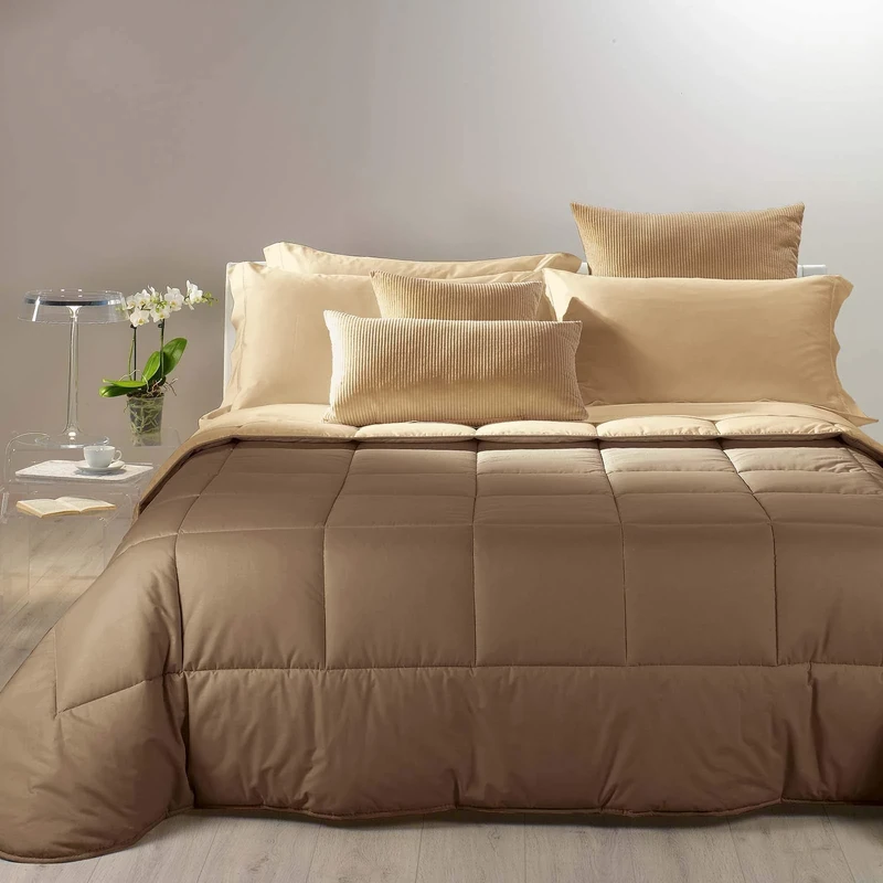 Caleffi 69628 Two-Tone Cotton Quilt for Double Bed, Mocha (9153)