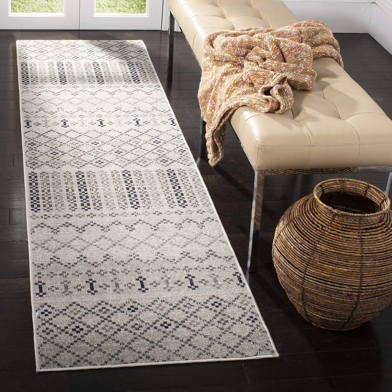 Safavieh Bright & Modern Indoor/Outdoor Woven Runner Area Rug, Montage Collection, MTG366, in Grey / Charcoal, 69 X 244 cm for Garden, Patio or Any Outdoor Space