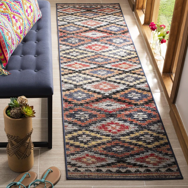 Safavieh Bright & Modern Indoor/Outdoor Woven Runner Area Rug, Montage Collection, MTG246, in Rust / Multi, 69 X 244 cm for Garden, Patio or Any Outdoor Space