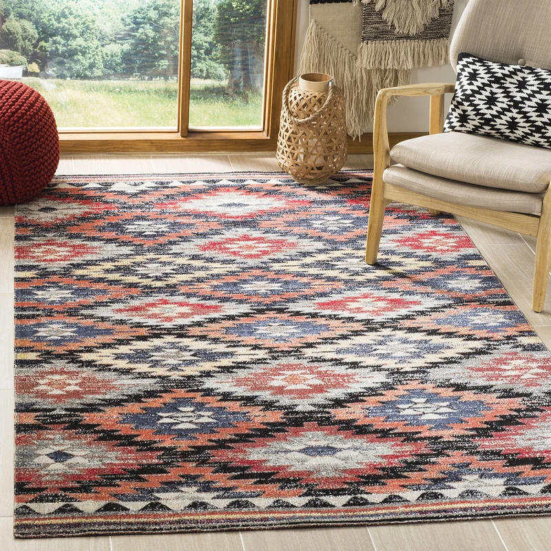 Safavieh Bright & Modern Indoor/Outdoor Woven Rectangle Area Rug, Montage Collection, MTG246, in Rust / Multi, 122 X 183 cm for Garden, Patio or Any Outdoor Space
