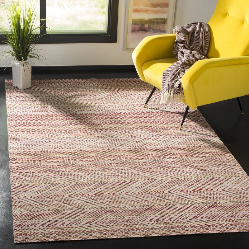 Safavieh Bright & Modern Indoor/Outdoor Woven Rectangle Area Rug, Montage Collection, MTG181, in Pink / Multi, 122 X 183 cm for Garden, Patio or Any Outdoor Space