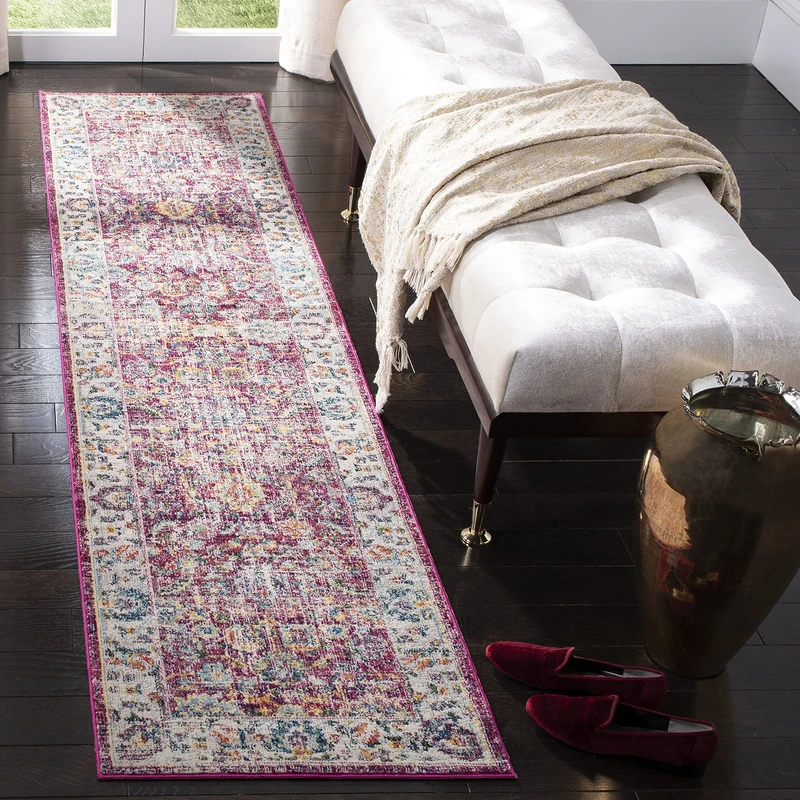 SAFAVIEH Traditional Carpet Rug for Living Room, Dining Room, Bedroom - Merlot Collection, Short Pile, in Red and Multi, 61 X 244 cm