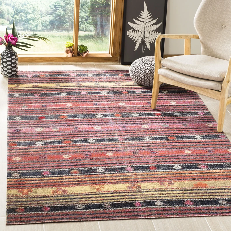 Safavieh Bright & Modern Indoor/Outdoor Woven Rectangle Area Rug, Montage Collection, MTG217, in Rust / Multi, 155 X 229 cm for Garden, Patio or Any Outdoor Space