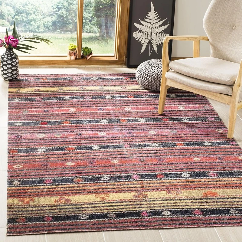 Safavieh Bright & Modern Indoor/Outdoor Woven Rectangle Area Rug, Montage Collection, MTG217, in Rust / Multi, 91 X 152 cm for Garden, Patio or Any Outdoor Space
