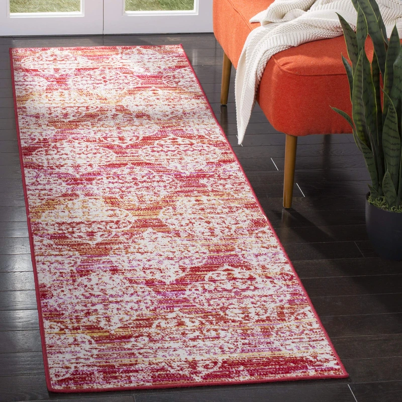 Safavieh Bright & Modern Indoor/Outdoor Woven Runner Area Rug, Montage Collection, MTG182, in Pink / Multi, 69 X 244 cm for Garden, Patio or Any Outdoor Space