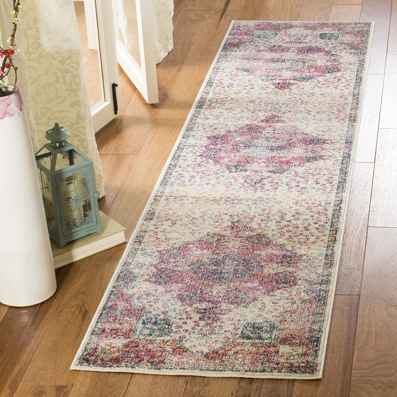 SAFAVIEH Traditional Rug for Living Room, Dining Room, Bedroom - Merlot Collection, Short Pile, in Cream and Multi, 61 X 244 cm - Image 1