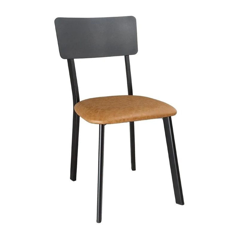 Bolero Metal & Polyurethane Upholstered Side Chairs, Pack of 4, Seat Colour: Vintage Camel, Black Steel Frame, Seat Height: 470mm | DR300