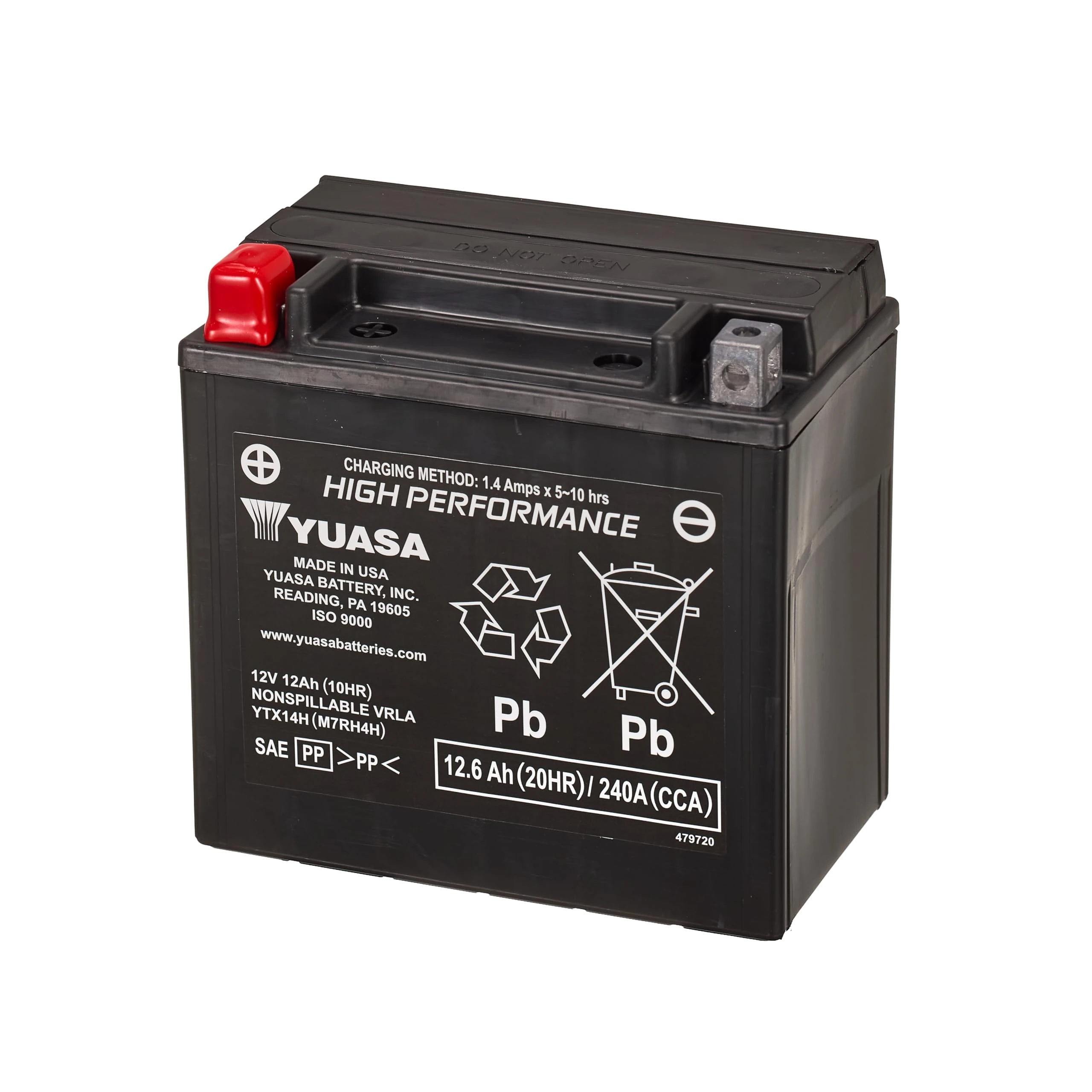 Yuasa YTX14H 12V 240 CCA High Performance Maintenance Free AGM VRLA Motorbike Battery