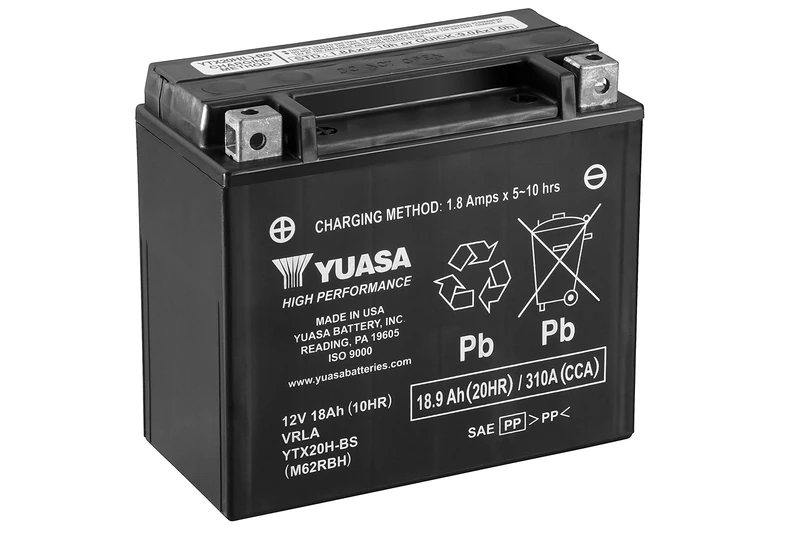 Yuasa YTX20H 12V 310 CCA High Performance Maintenance Free AGM VRLA Motorbike Battery