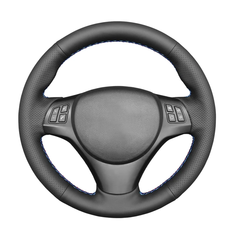 MEWANT Car Steering Wheel Covers Wrap for M Sport M3 E90 E91 E92 E93 E87 E81 E82 E88 X1 E84 DIY Custom Handsewing Black Artificial Leather