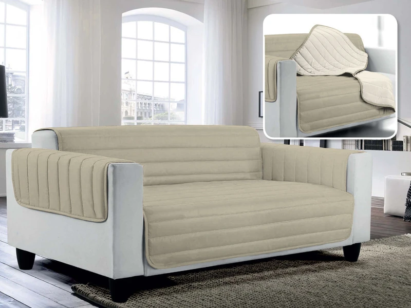 Italian Bed Linen Elegant quilted sofa cover Doubleface, dove grey/cream 1 place, 100% microfiber