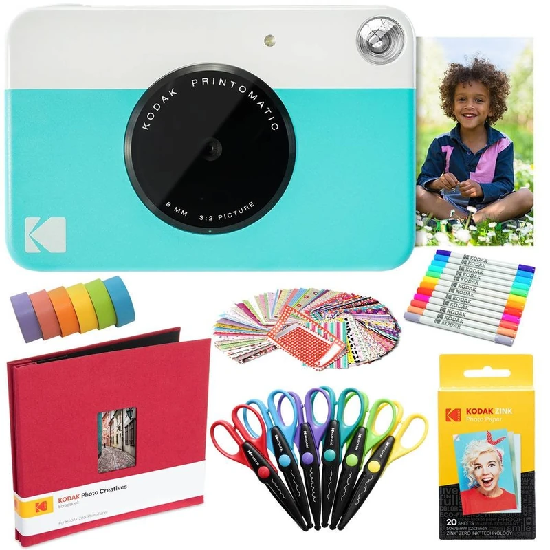 KODAK Printomatic Instant Camera Blue Art Kit with Zink Paper