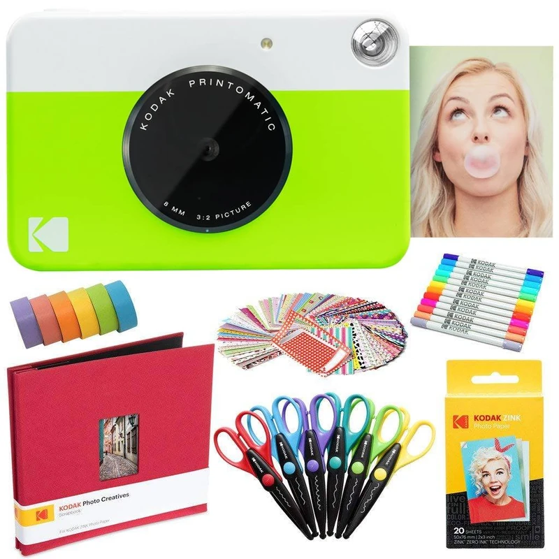 KODAK Printomatic Instant Camera Green - All-in-One Art Kit