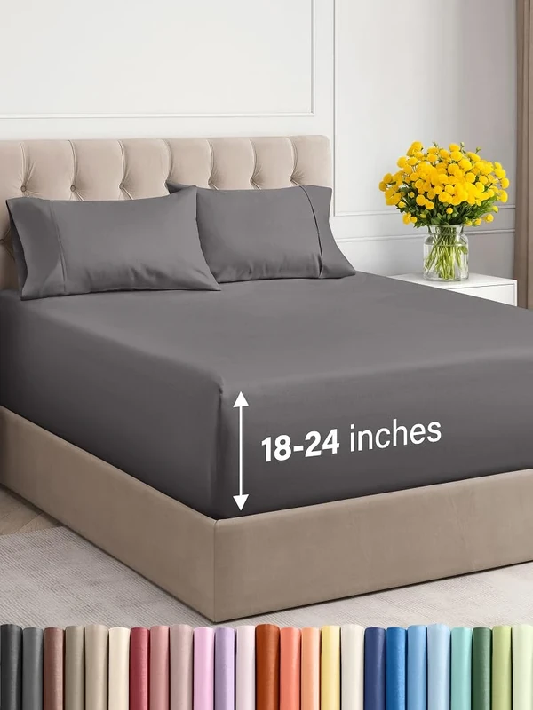 CGK Unlimited Extra Deep Pocket Twin Sheet Set - 4 Piece - Deep Fitted Sheet - Extra Deep Pocket Twin Sheets - Easily Fits Mattresses Up to 24 Inches Deep