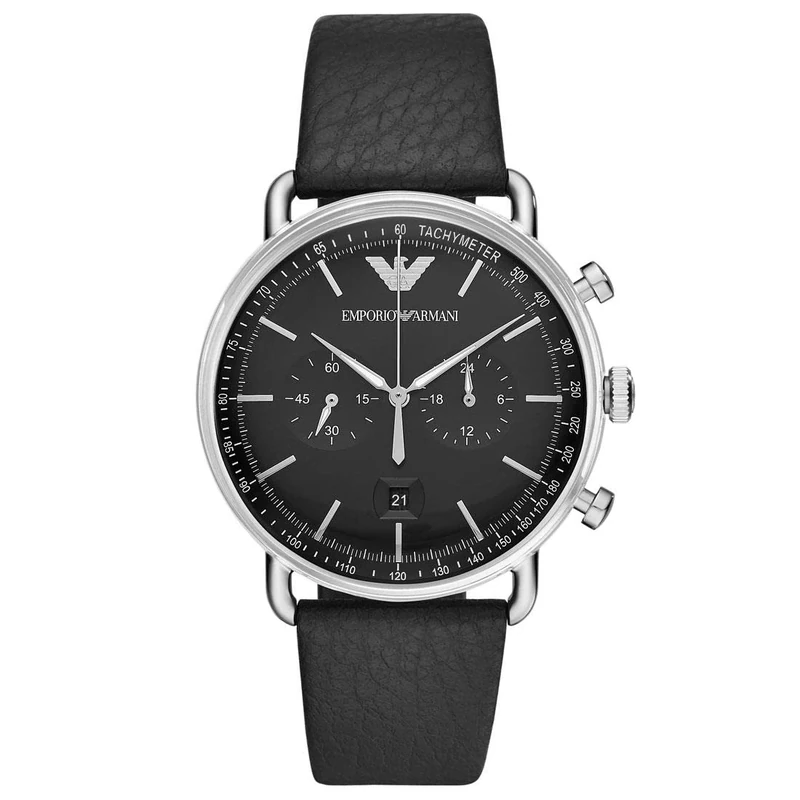 Emporio Armani Watch for Men, Chronograph Movement, 43 mm Silver Stainless Steel Case with a Leather Strap, AR11143