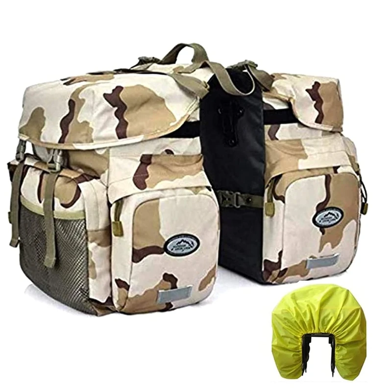 ZTZ 50L Panniers Bike Bags, Waterproof Panniers Made of High-Density 600D Polyester for Durable Use, Bike Saddle Bag Come with Reflective Trim and Rain Cover (Camouflage)