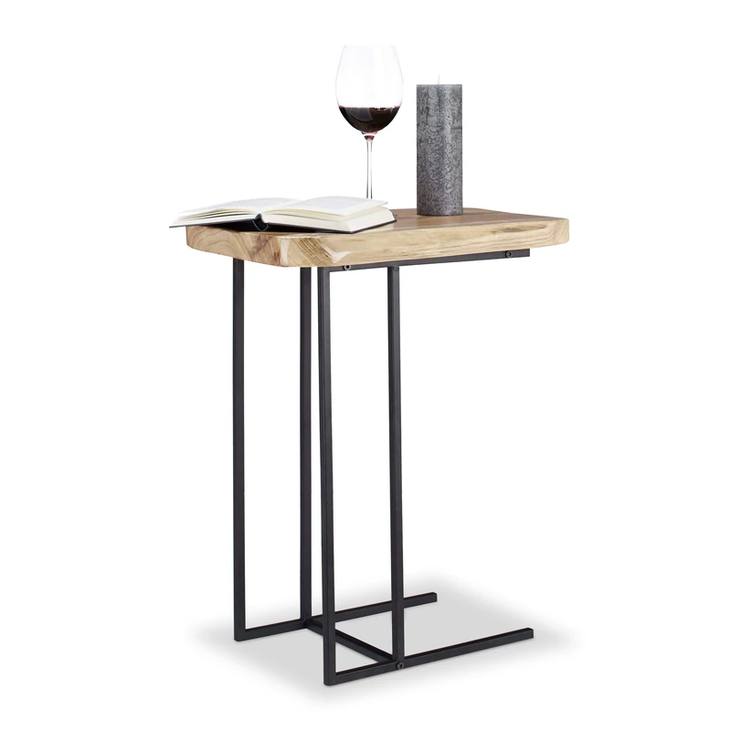 Relaxdays Wooden Side Table, Rustic Accent Table, Handy Tray, Chic Cedar, H x W x D: 60 x 34 x 49.5 cm, Natural