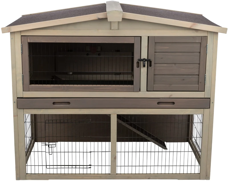natura small animal hutch with outdoor run, 124 × 102 × 78 cm, grey/brown
