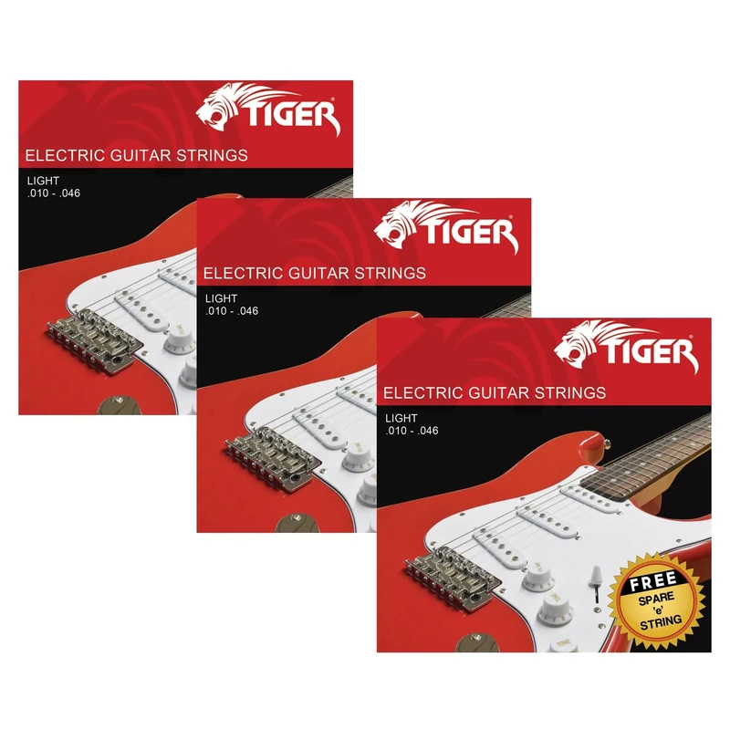 TIGER EGS-3-L Electric Guitar Strings - Light 10-46 (0.010-0.046) - Pack of 3 Sets
