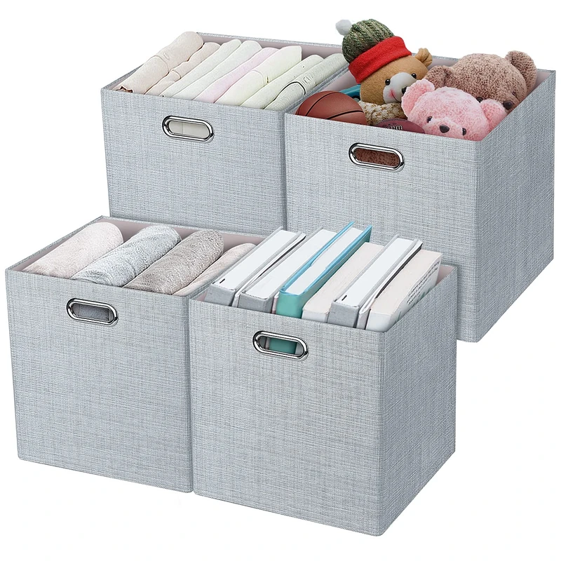 Posprica 3X Thicker Fabric Storage Cubes 13 inch Collapsible Storage Bins for Organization, Cubby Storage Baskets for Organizing Shelf Cabinet Bookcase Boxes, Set of 4, Sliver Grey - Image 1