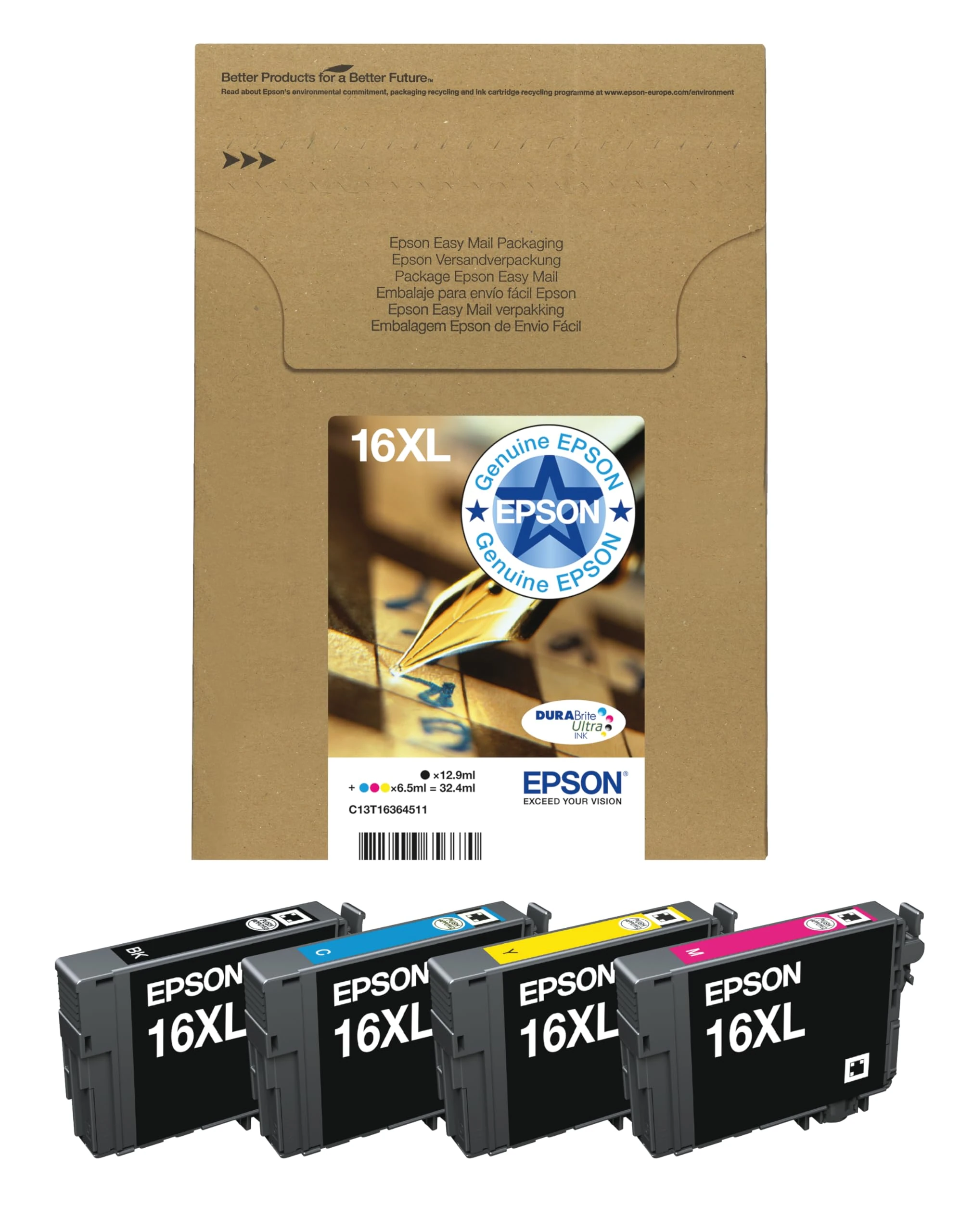Epson 16XL Pen & Crossword High Yield Genuine Multipack, Eco-Friendly Packaging, 4-colours Ink Cartridges, DURABrite Ultra Ink