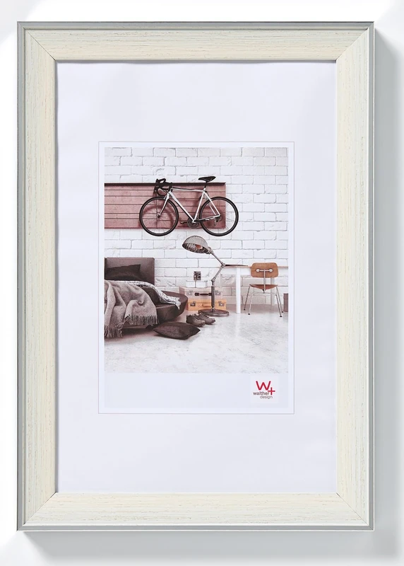 walther design Picture Frame Cream 50 x 70 cm with Silver Outer Edge, Bohemian Design Frame EN070C