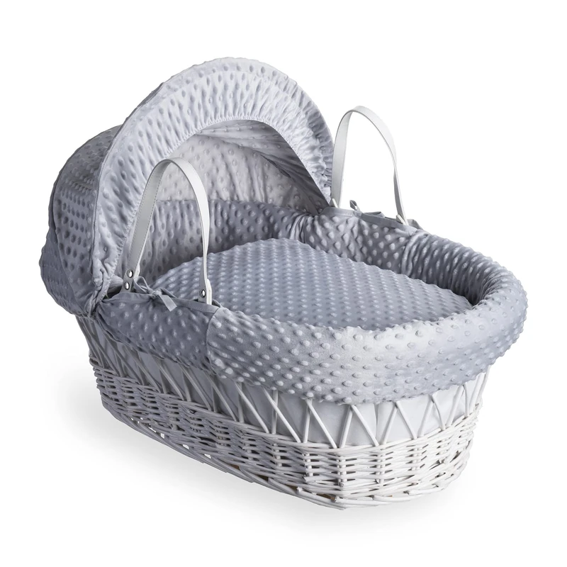 Clair de Lune Dimple White Wicker Moses Basket - 68 x 30 cm (Grey)