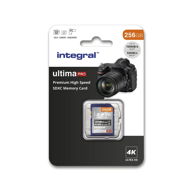 Integral 256GB SD Card 4K Ultra-HD Video Premium High Speed Memory Card SDXC Up to 100MB/s SDXC V30 UHS-I U3 Class 10 SD Memory Card