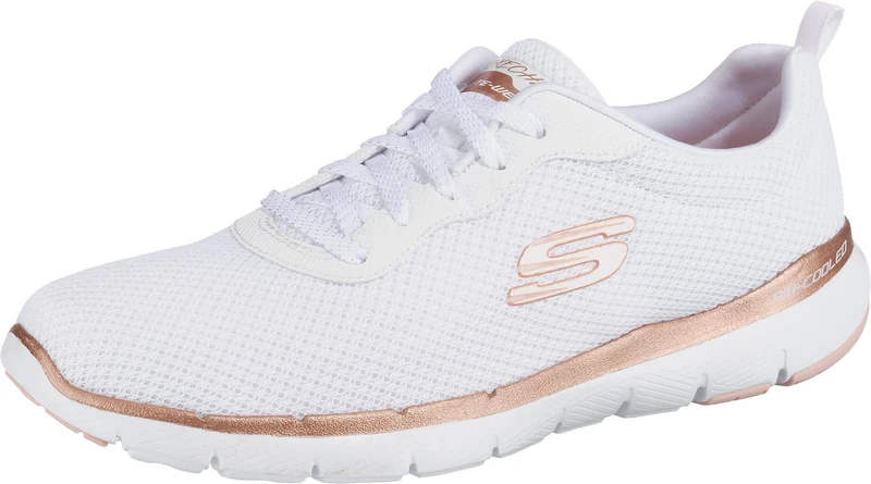 Skechers Women's Flex Appeal 3.0 First Insight Trainers, White Mesh Rose Gold Trim, 6.5 UK