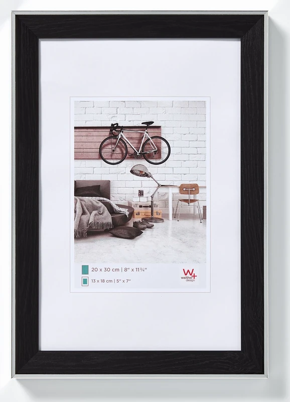 walther design Picture Frame Black 50 x 70 cm with Silver Outer Edge, Bohemian Design Frame EN070B