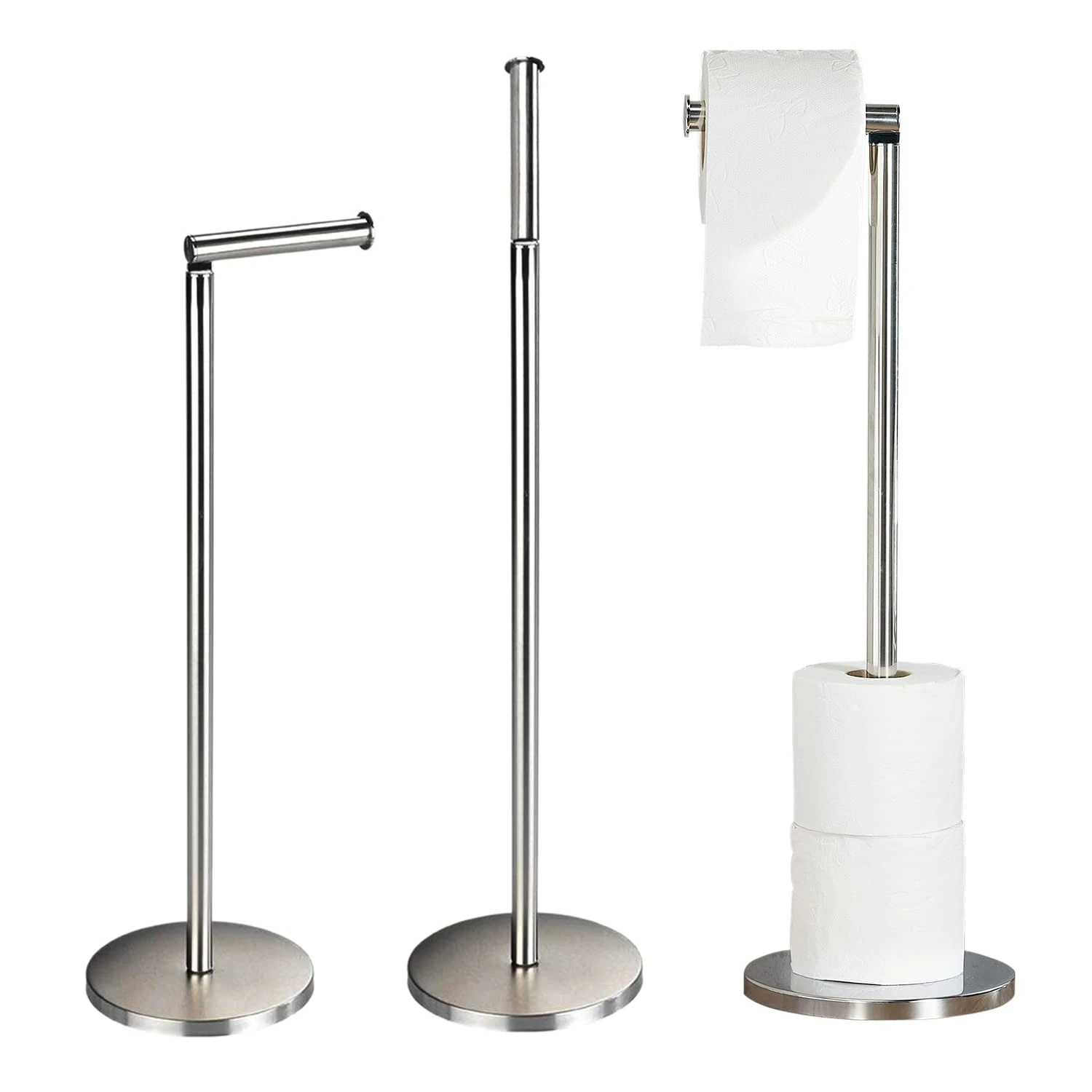 Crystals Toilet Roll Holder Free Standing – 2 in 1 Stainless Steel Toilet Paper Holder, Upto 4 Toilet Roll Storage – No Drill Toilet Roll Stand - Silver