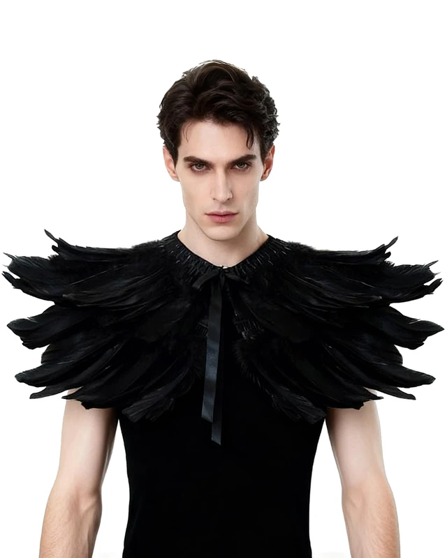 L'VOW Gothic Black Feather Shrug Cape Shawl Stole Halloween Costume for Men (Style -05)