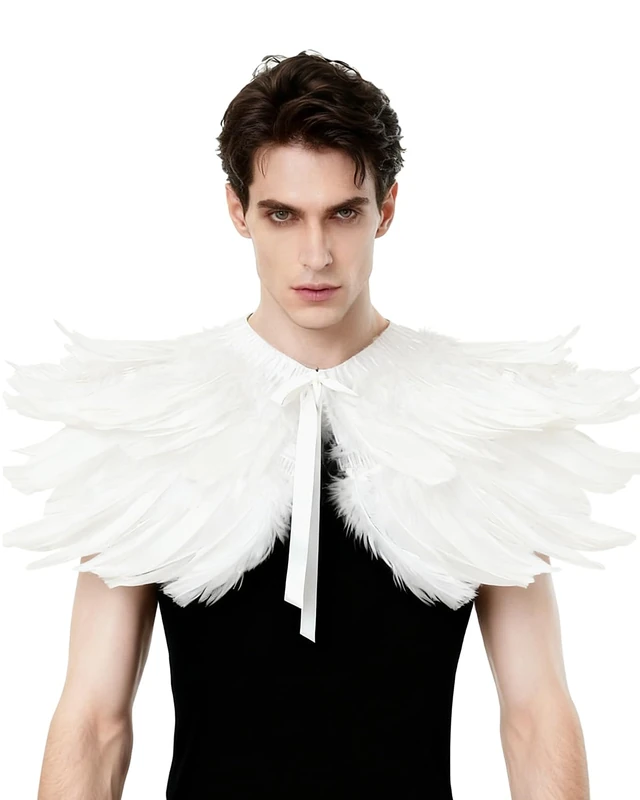 L'VOW Gothic Black Feather Shrug Cape Shawl Stole Halloween Costume for Men (Style -06)
