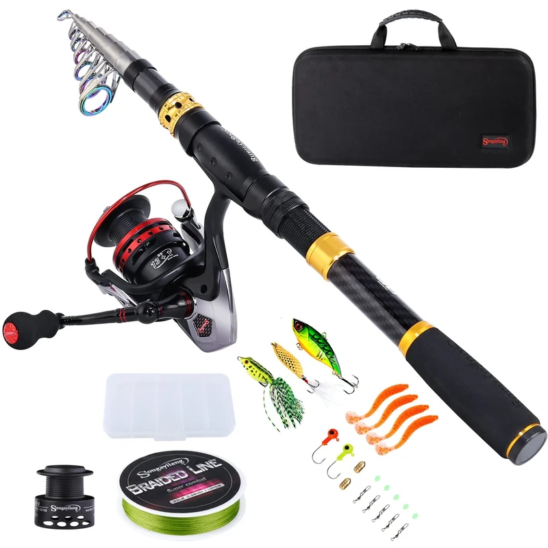 Sougayilang Fishing Rod Combos with Telescopic Fishing Pole Spinning Reels Fishing Carrier Bag for Travel Saltwater Freshwater Fishing(2.1M/6.89FT)