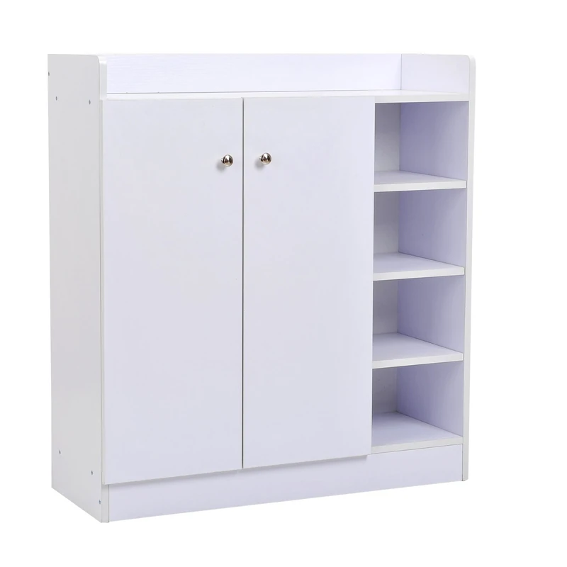 homcom Shoe Storage Cabinet Two Doors w/Adjustable 4 Shelves Cupboard Footwear Rack Stand Organiser Hallway White