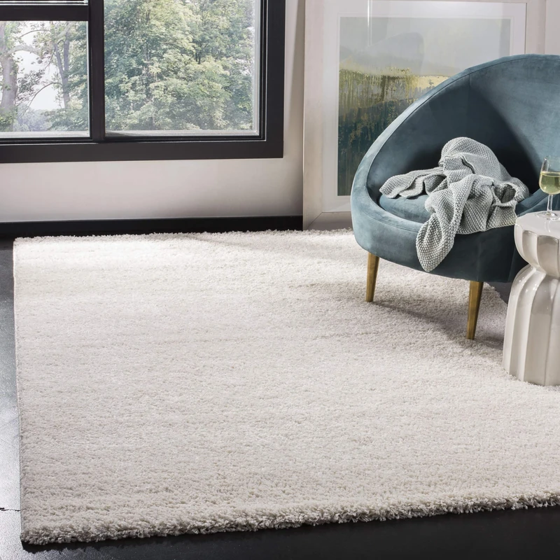 Safavieh Shaggy Indoor Woven Rectangle Area Rug, Solo Shag Collection, SGO114, in Ivory, 122 X 183 cm for Living Room, Bedroom or Any Indoor Space