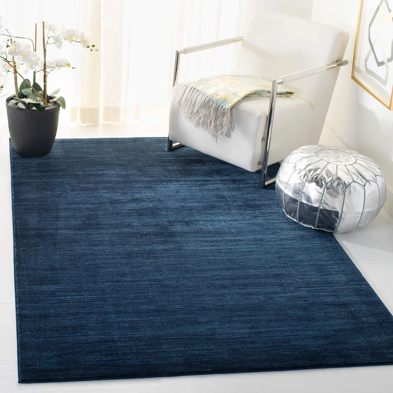 Safavieh Glam Solid Color Rug for Living Room, Dining Room, Bedroom - Vision Collection, Short Pile, in Navy, 155 X 229 cm